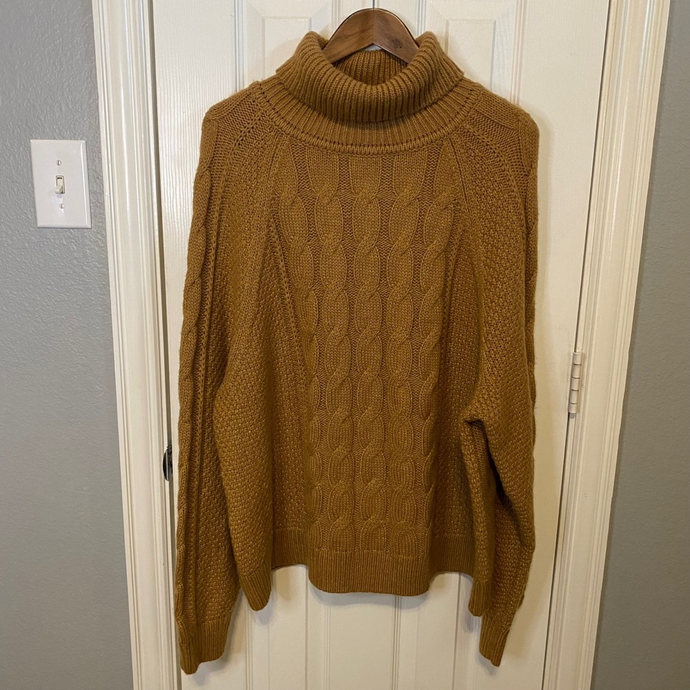 Gap Cable Knit‎ Turtleneck Sweater Women's XL Tall Brown Wool Alpaca Fisherman